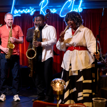 Musicians at a jam session in Kansas City including Deborah Brown - singer