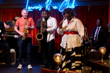 Musicians at a jam session in Kansas City including Deborah Brown - singer